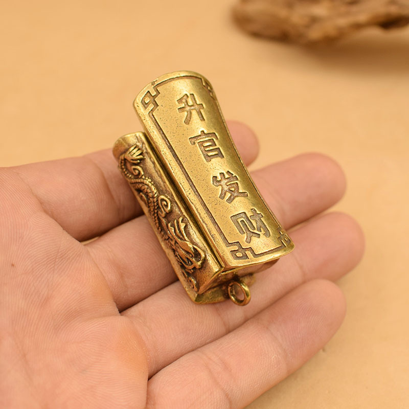 黄铜龙凤棺材创意钥匙扣挂件工艺品雕刻升官发财手把件可开盖批发