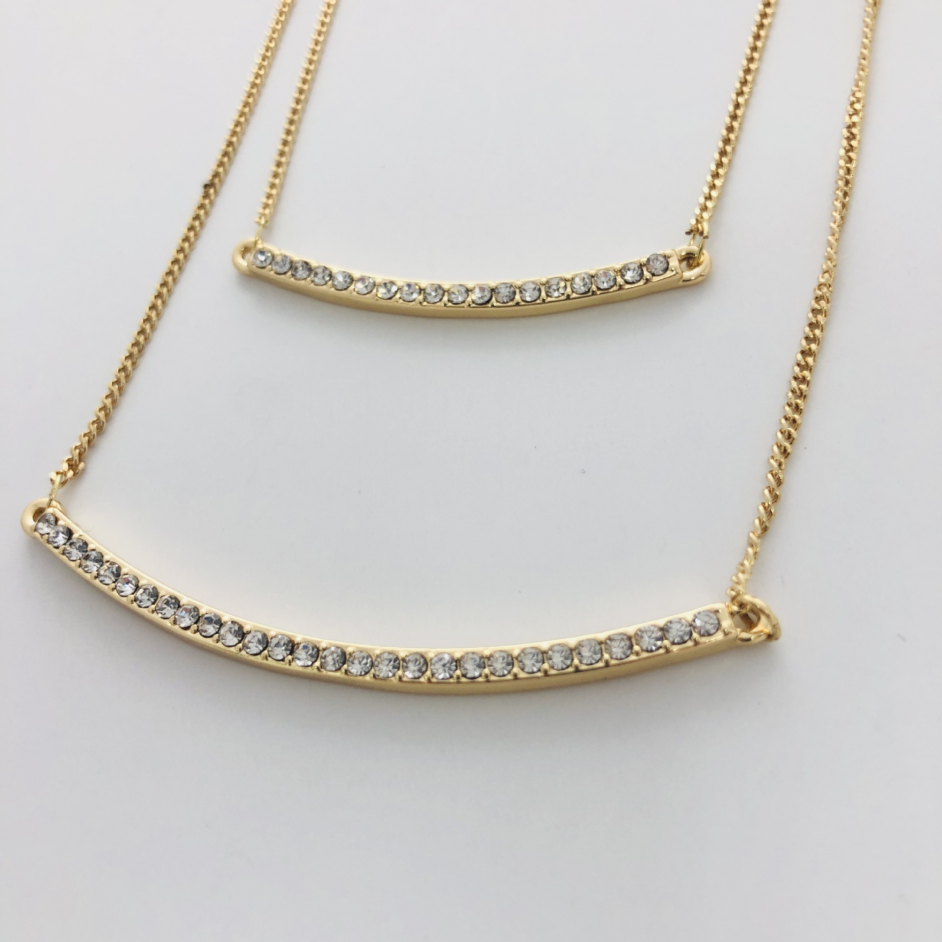 网红款微笑吊坠项链一字型项链欧美时尚简约镶钻女式锁骨链批发