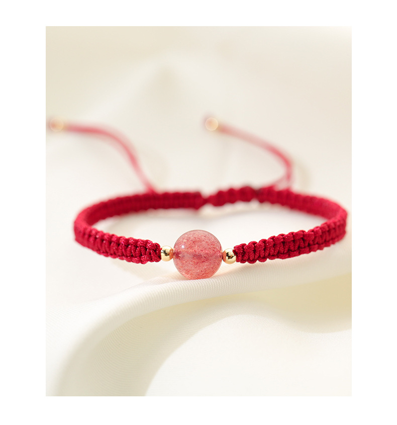 Year of Birth Black and Red Ropes Hand-Woven Strawberry Quartz Pi Xiu Bracelet Women's Light Luxury National Style Design Crystal round Beads Bracelet