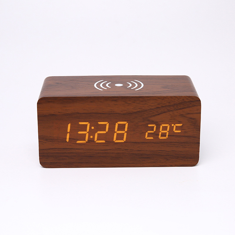 Wireless Charging Bluetooth Speaker Multi-Function Wooden Clock Digital Display Mobile Phone Wireless Charging Bedside 