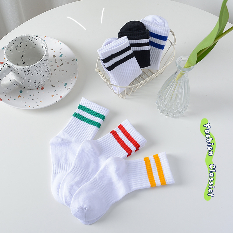 儿童袜子春夏款韩版两条杠ins风学生男女童棉短袜条纹