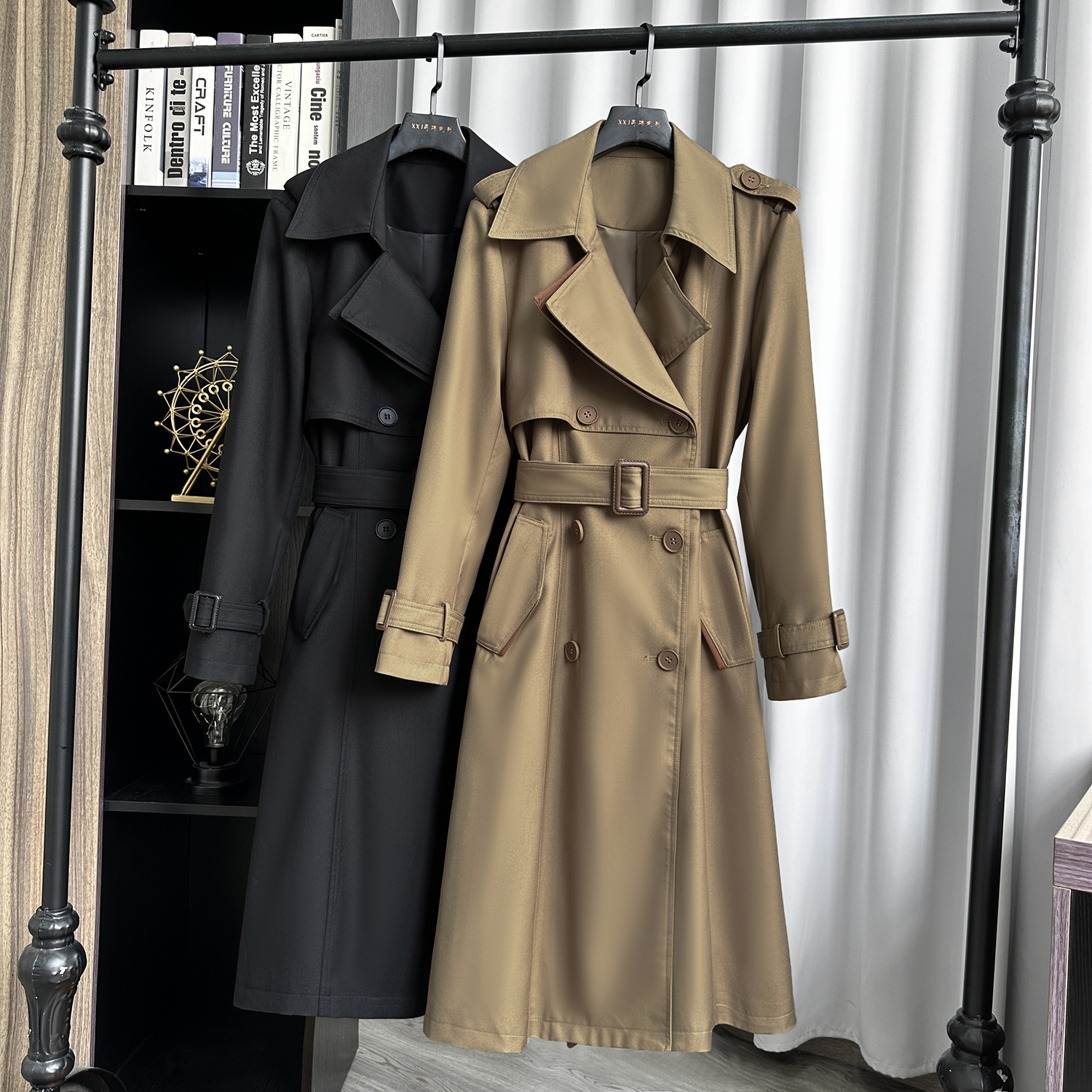 卡其色英伦中长款风衣女春季2024新款欧货双排扣气质外套女-阿里巴巴