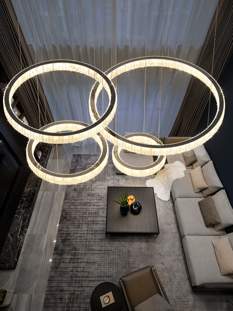 High-End Living Room Chandelier Modern Minimalist Nordic Light Luxury Crystal High Hollow Loft Villa Duplex Building Chandelier