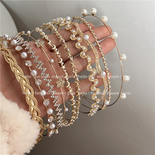 韩国新款珍珠发箍欧美金属风头箍复古小香风珍珠水钻头饰甜酷发饰