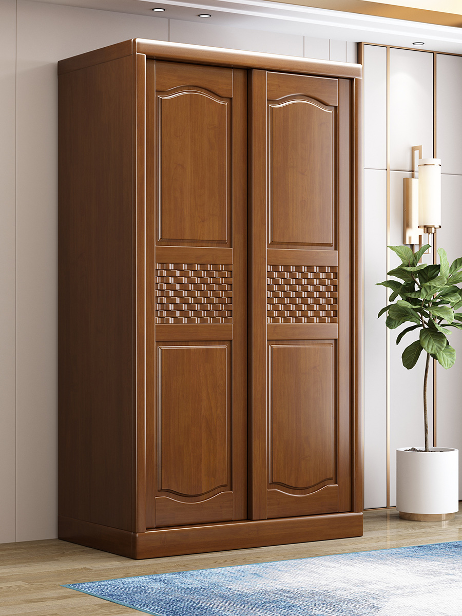 现代中式实木衣柜推拉门家用卧室二三四门平移门实木储藏型大衣橱