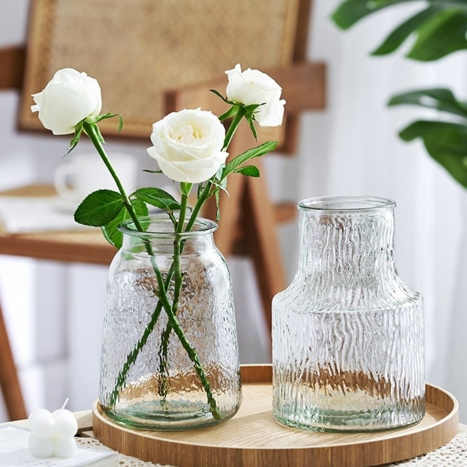 冰川纹手工玻璃ins风花瓶客厅摆件鲜花干花插花水养水培透明花器
