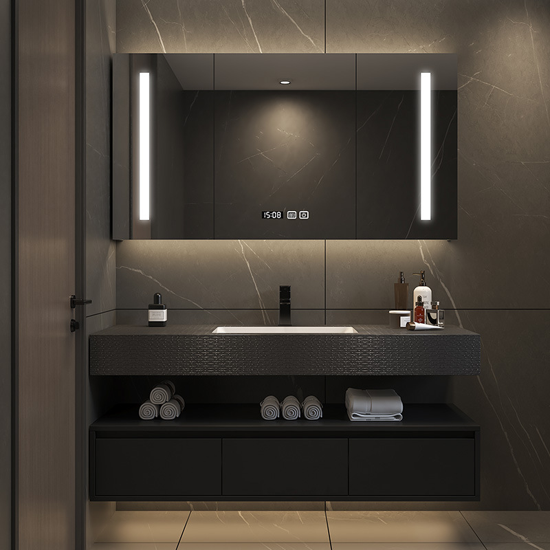 Wholesale Light Luxury Stone Plate Integrated Bathroom Cabinet Combination Simple Seamless Spliging Washbasin Bathroom Smart Washstand