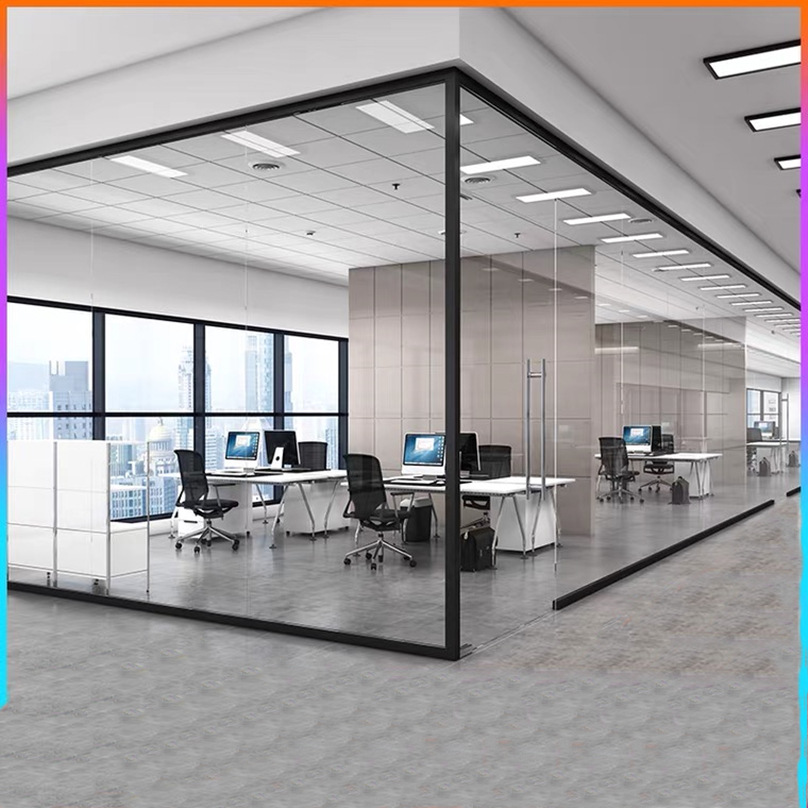 重庆办公室玻璃隔断墙磨砂隔音屏风双层中空百叶铝合金高隔断隔间