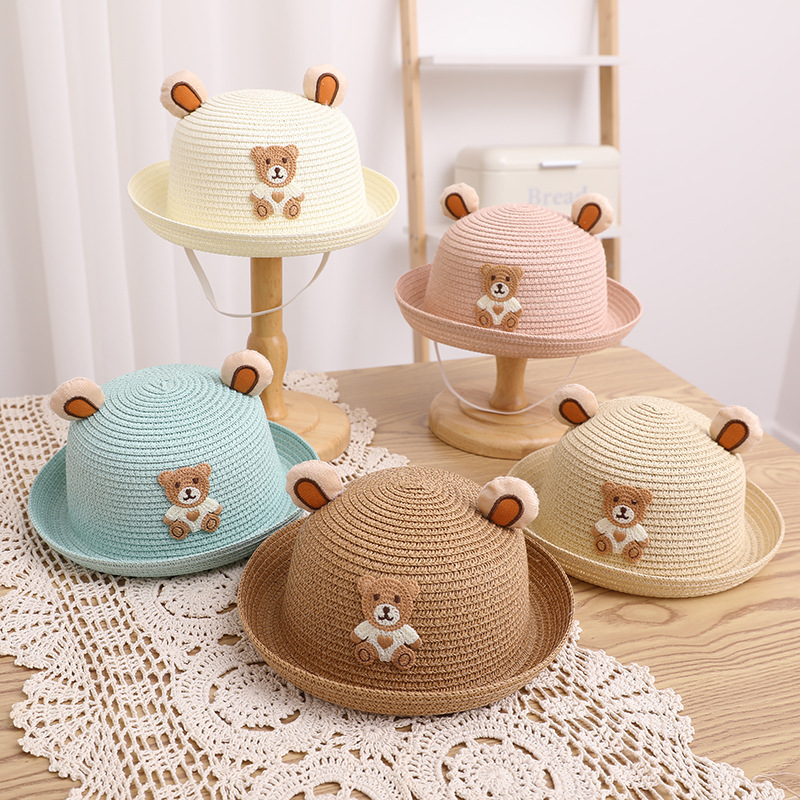 Baby Boy Hat Summer Little Girls' Straw Hat Cartoon Sun Protection Summer Hat Child Sun-Proof 2-5 Years Old Bucket Hat Beach Hat 3