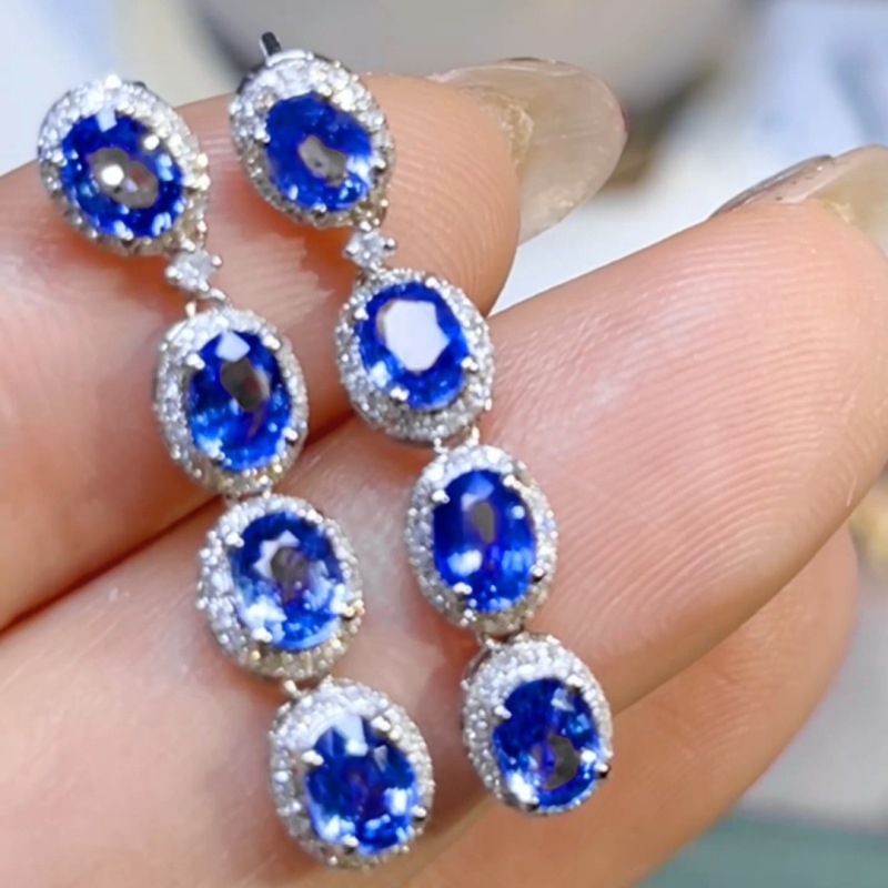 5克拉蓝宝石耳钉耳坠真金真钻配国际证书-阿里巴巴