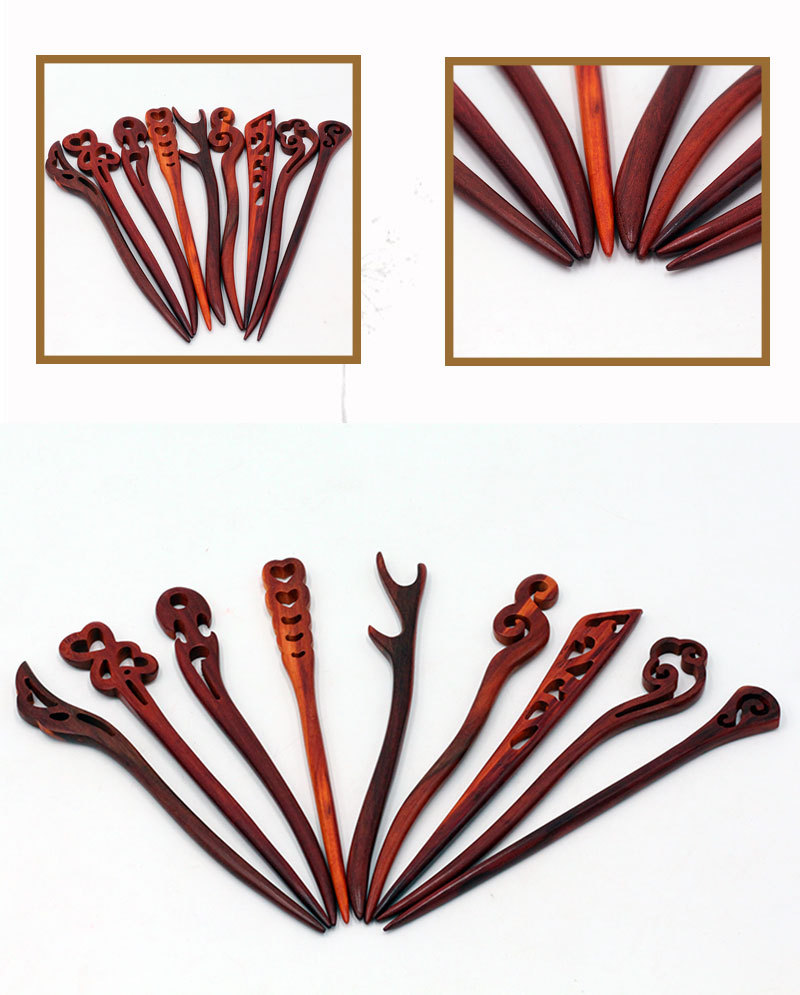 新款手工古典红木发簪 女士红酸枝木发钗 女生盘发红檀木簪子批发