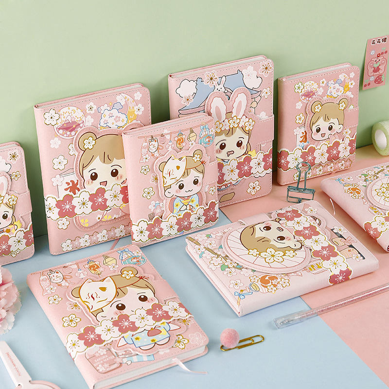 栗子君樱花限定磁扣可爱少女心笔记本彩页本子皮面手账本学生手帐