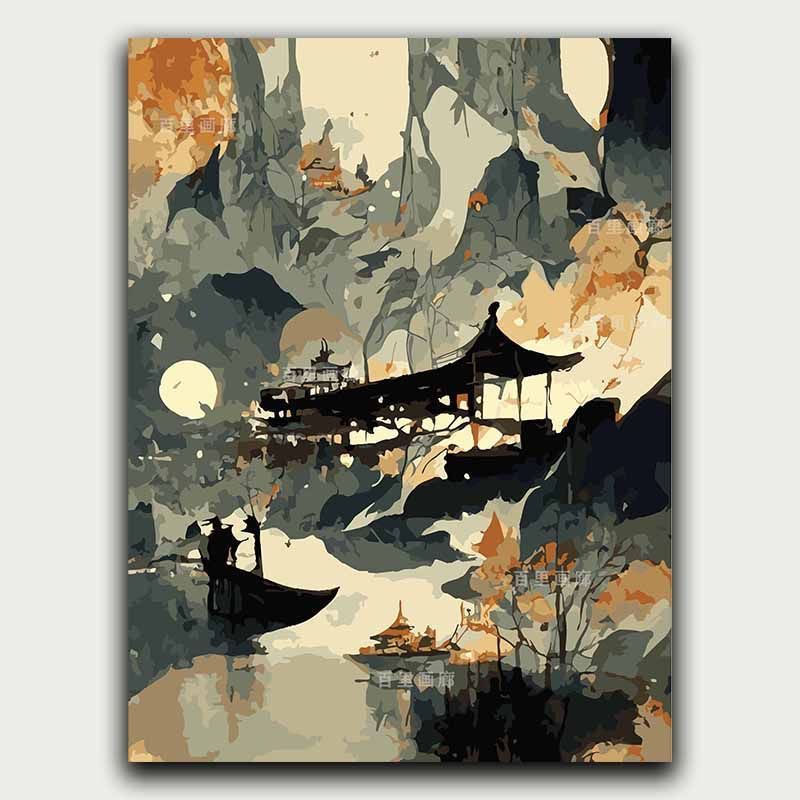 古风数字油画diy填色国潮中国风装饰墙面挂饰自己涂色高级艺术感