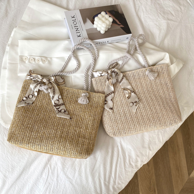 Summer Straw Woven Bag Women's 2021 New Korean Style Artistic Fashion Woven Bag Vacation Style Beach Shoulder Handbag