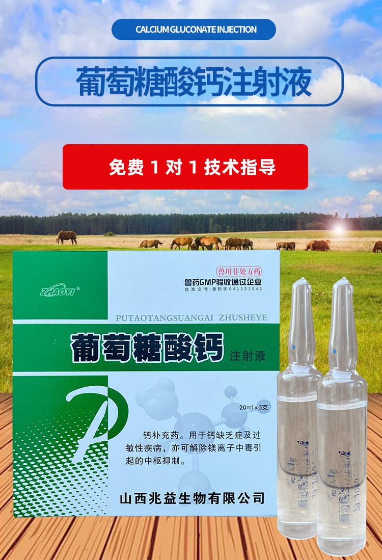 兽药兽用葡萄糖酸钙注射液20ml 猪药牛羊宠物狗狗犬猫补钙针剂