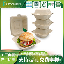 韶能绿洲工厂直销甘蔗浆竹浆一次性餐具6寸汉堡盒可降解可堆肥