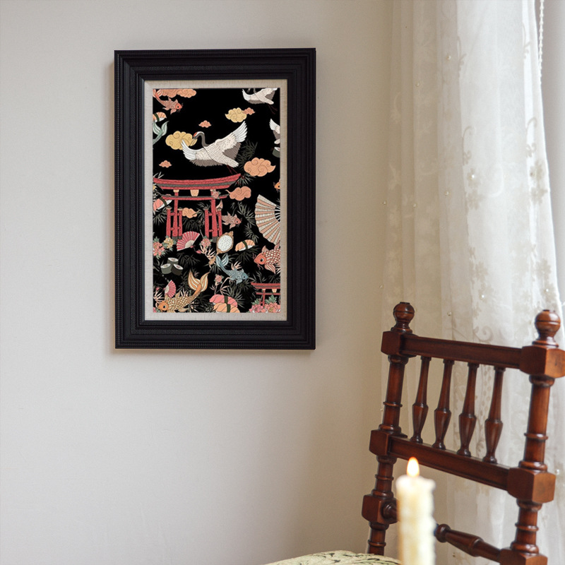 批发法式复古客厅墙面装饰画芯中古风新中式仙鹤卧室挂画餐厅壁画