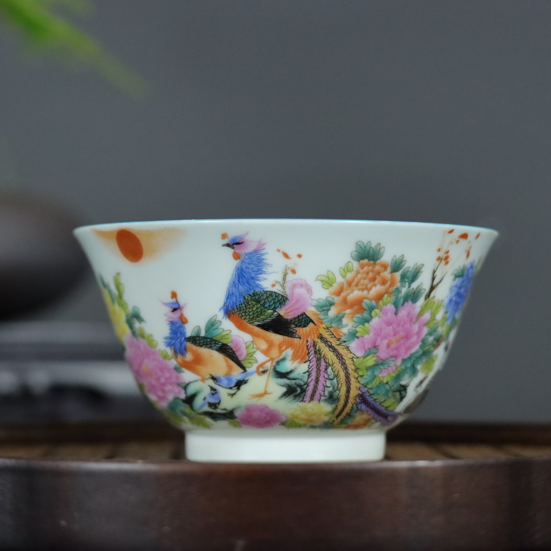 茶具茶杯景德镇珐琅彩百鸟朝凤主人杯品茗杯功夫茶单杯瓷器喝茶器