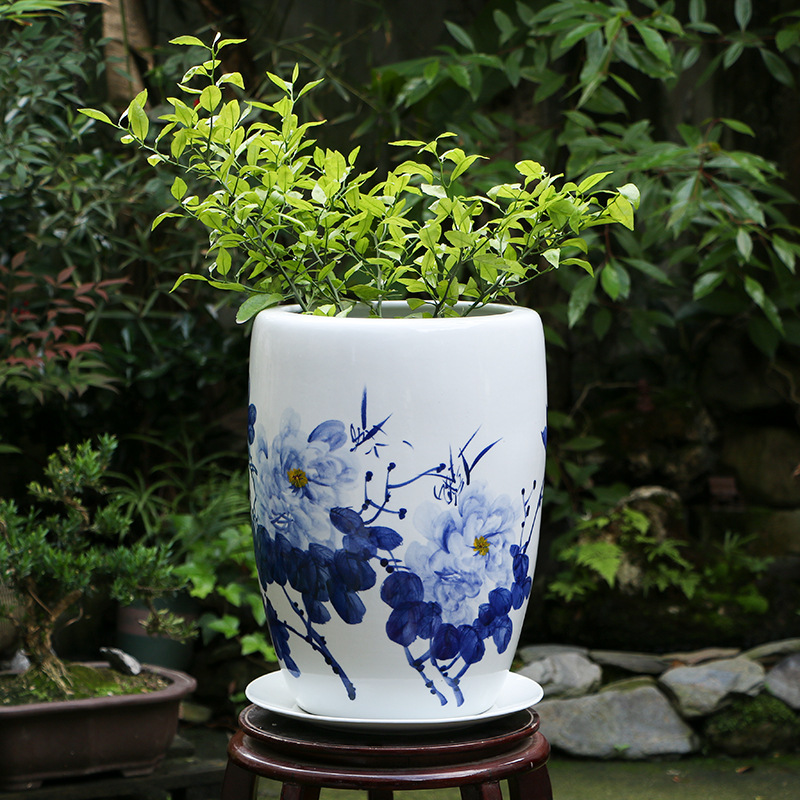 景镇青花瓷兰花盆家用花卉植物客厅书房盆栽大号手绘陶瓷花盆