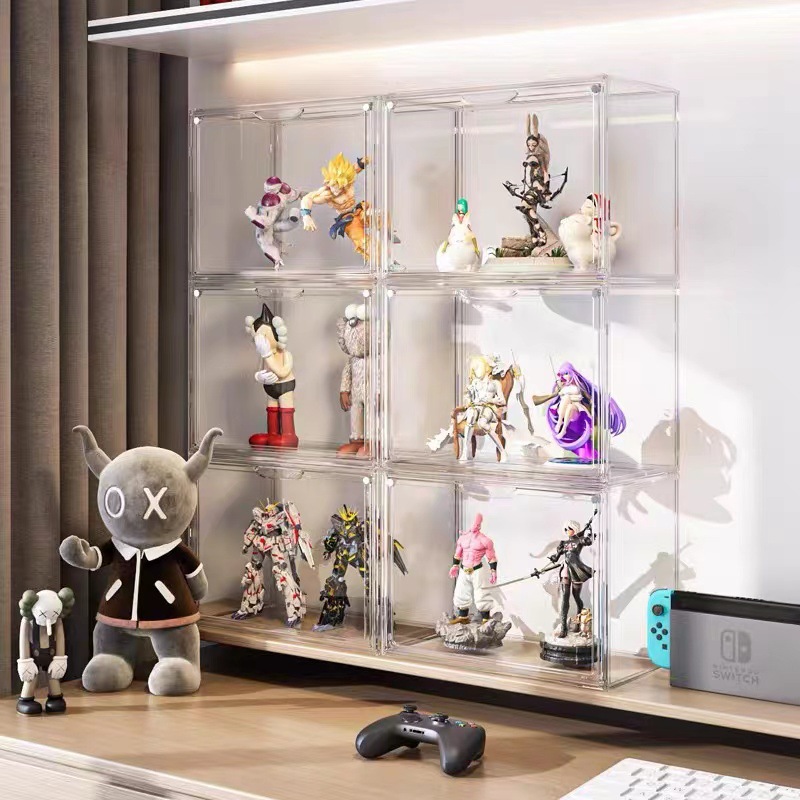 泡泡玛特盲盒收纳展示架单个透明防尘亚克力手办展示柜公仔收纳盒
