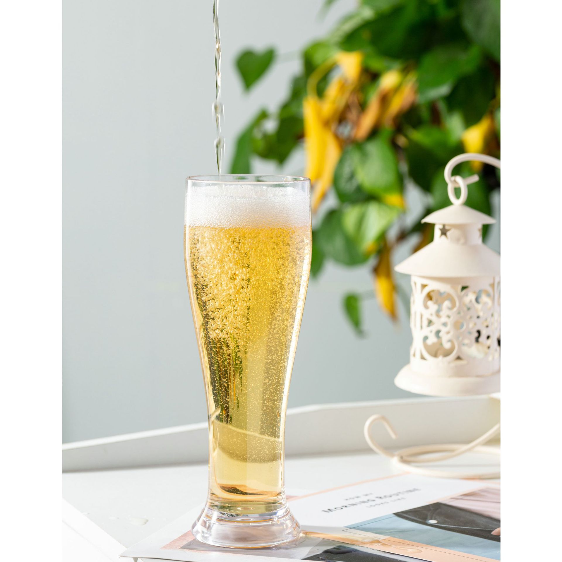 精酿小麦啤酒杯 网红ins仿玻璃扎啤杯饮料杯果汁杯收腰酒杯定制