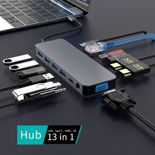 USB C Hub集线器千兆网口 双Hdmi  VGA USB-C拓展坞13合一扩展坞