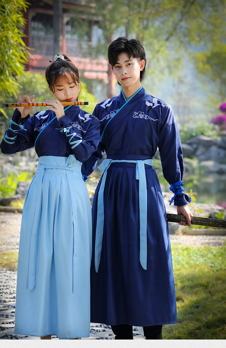 古装汉服女改良襦裙黑红色古风日常装学生中国风套装汉元素男秋季