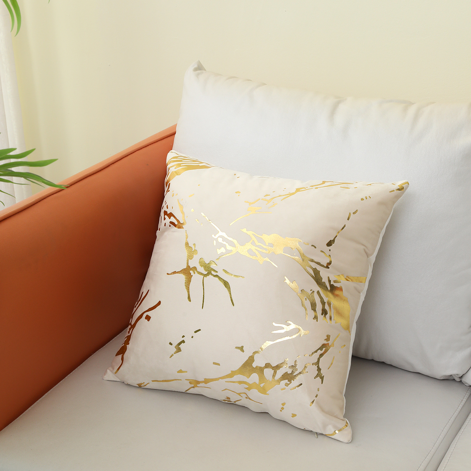 Nordic Style Marbling Gilding Pillow Cover Light Luxury Velvet Pillow Sofa Cushion Bedside Cushion Cushion Case