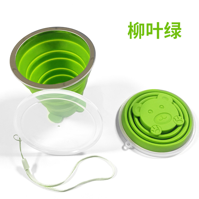 180ml Bear Bottom Folding Silica Gel Cup Carry-on Cup Portable with Cover Portable Edible Silicon Cup High Temperature Resistant