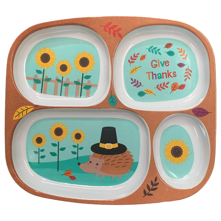9.5-Inch Melamine Children's Four Grid Plate Cartoon Drop-Resistant Food Safety Melamine Service Plate Compartment Tray Customizable