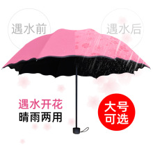 ZZ8N批发折叠晴雨伞遇水开花晴雨两用雨伞学生大号双人黑胶全自动