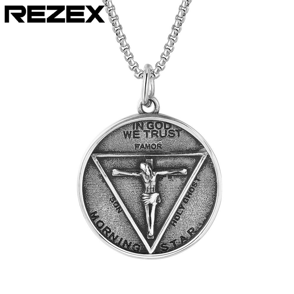 p0458-nk02 外贸饰品批发 个性复古耶稣三角撒旦魔鬼男士钛钢吊坠