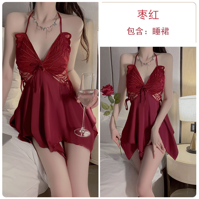 Ruoruo Sexy Underwear Ice Silk Pajamas with Chest Pad Push up Bow Nightdress Outerwear Gown Homewear Suit P3945