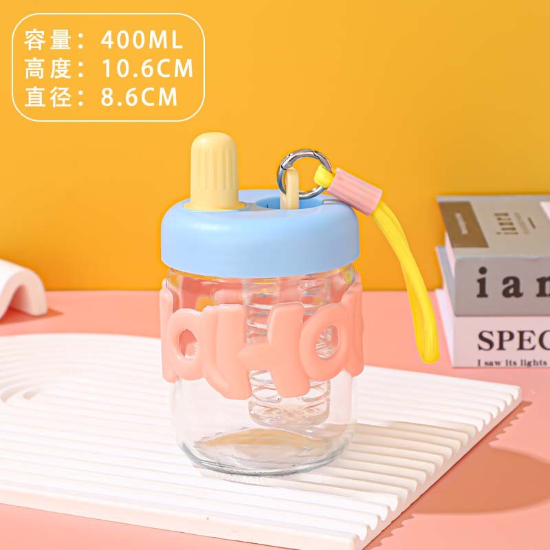 400ml Scented Tea Cup Summer Glass with Cup Cover Rope Holding Portable Cup Sealed Heat Insulation Anti-Scald Student Cup