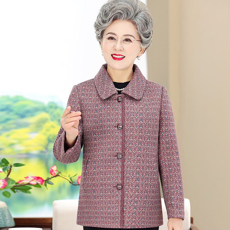 奶奶春装翻领外套60岁老年人女装开衫薄款秋季上衣70妈妈jhfs2402