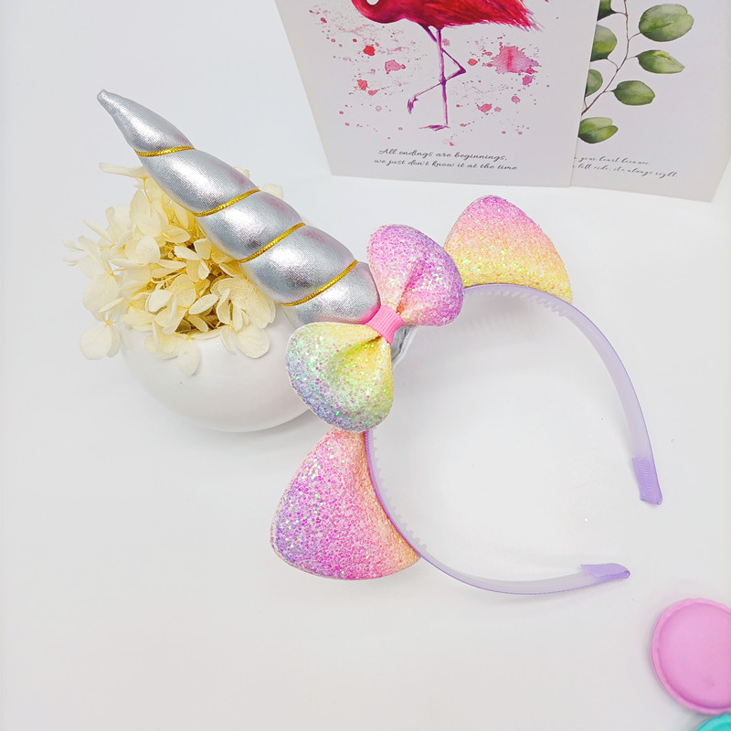 Pink Adorable Bowknot Ears Shiny Ears Party Props Headdress Unicorn Colorful Girl Heart Headband