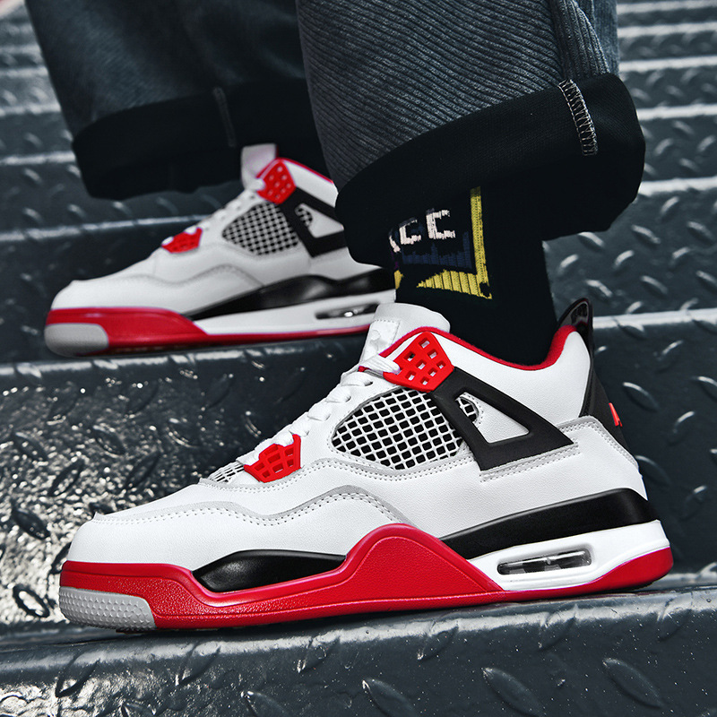 aj4男鞋莆田正品联名气垫篮球鞋白水泥北卡蓝女款球鞋