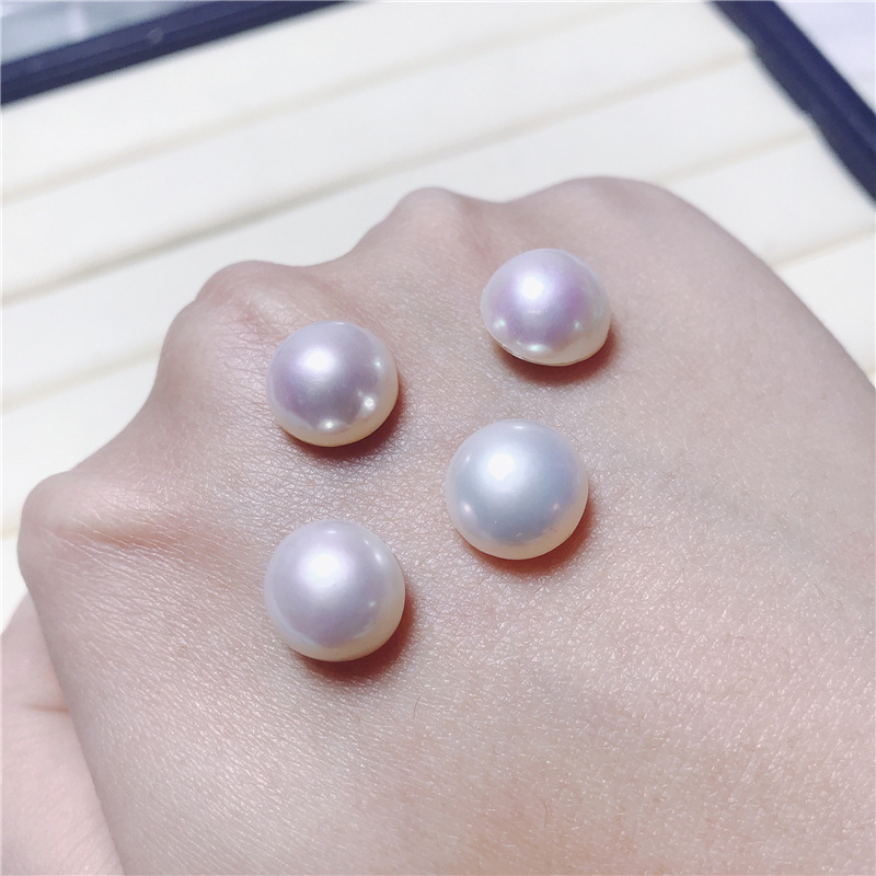 9-10mm强光微微瑕白色马贝珍珠淡水珍珠裸珠散珠diy吊坠耳钉戒指