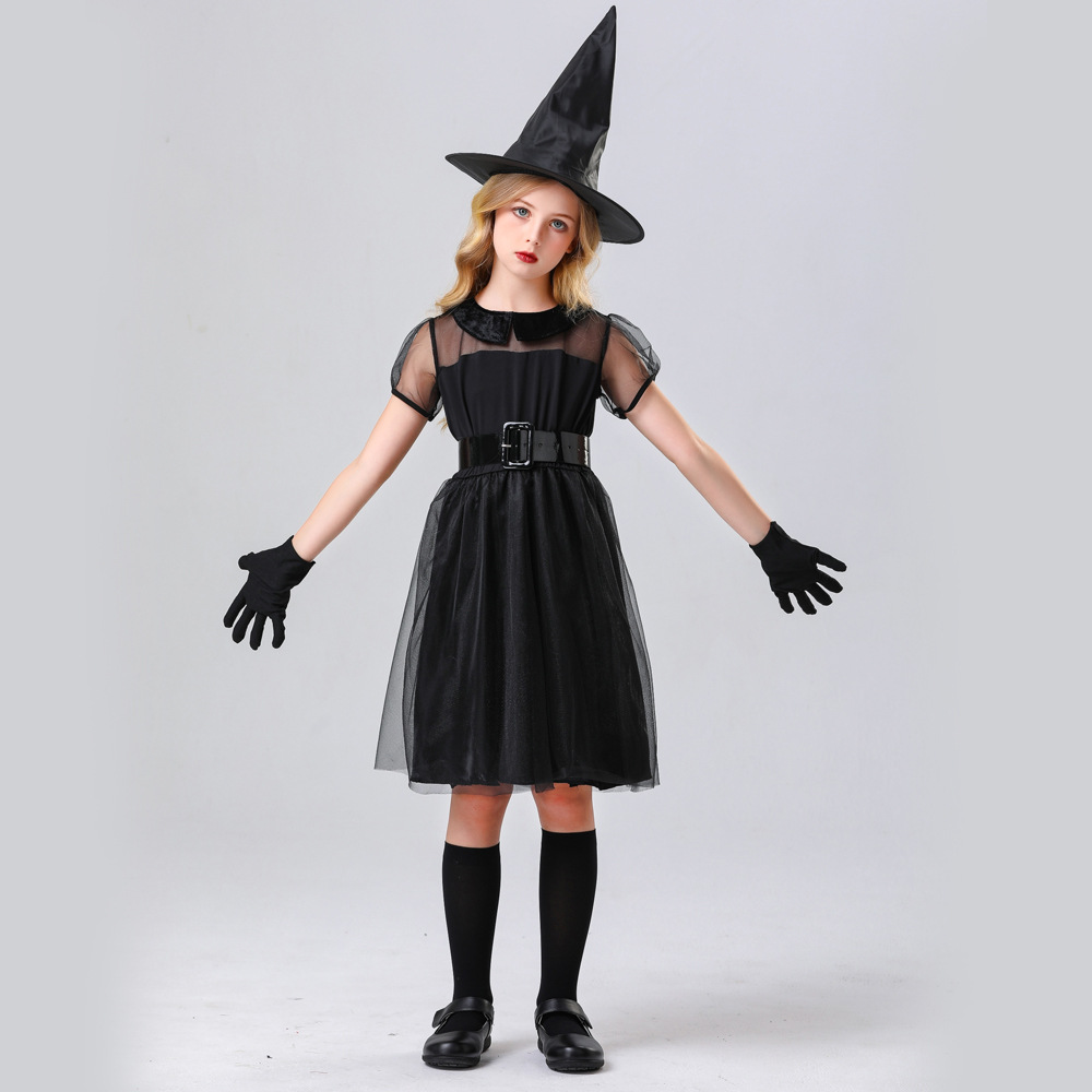 万圣节服装儿童女巫服饰黑色巫婆道具送帽子外贸货源witch cos服