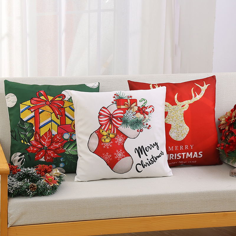 Spot Christmas Holiday Elements Pillow Cover Christmas Snowflake Throw Pillowcase Sofa Pillow High Color Fastness Can Be Used as Customer Pictures