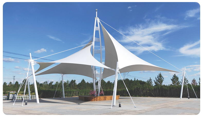 户外张拉膜结构景观遮阳挡雨棚艺术景观冒顶雨篷钢结构车棚公园棚