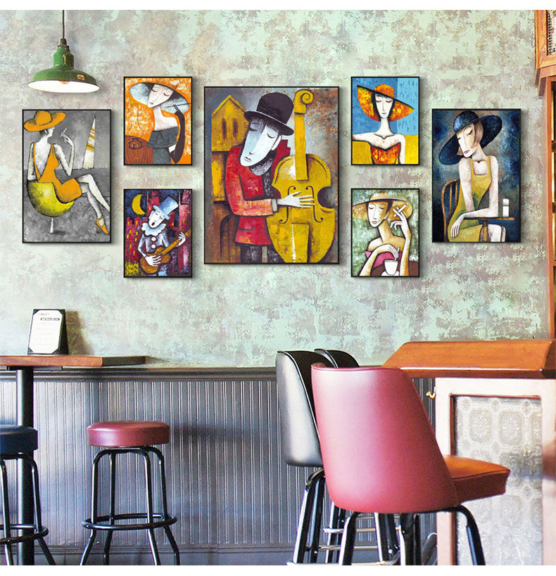 酒吧装饰画抽象人物创意个性仿手绘餐吧酒馆挂画工业风烧烤店壁画