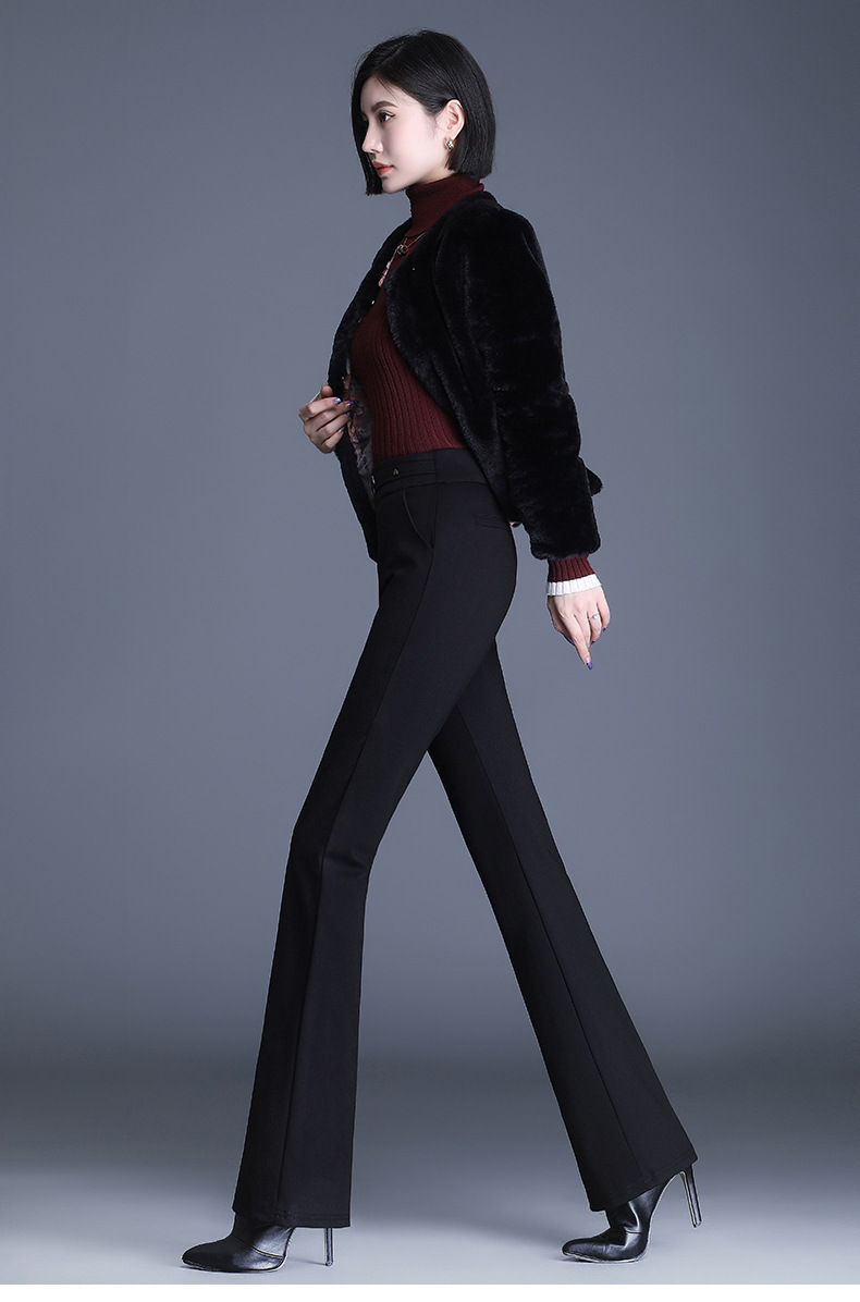 羊绒微喇裤女2021冬季新款外穿气质通勤韩版高腰显瘦大码休闲棉裤