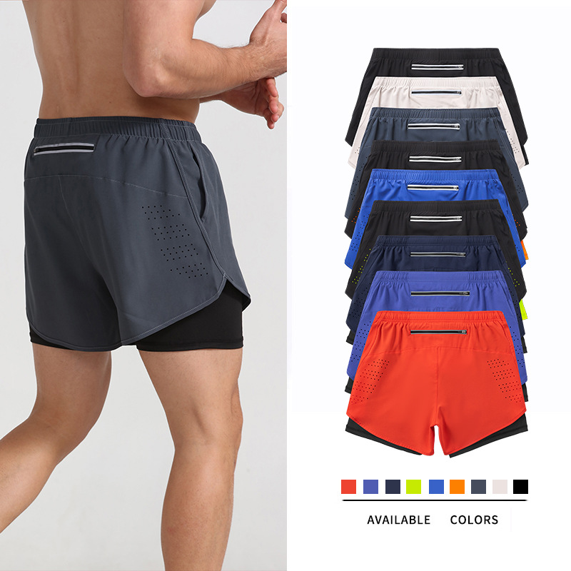 Sports Shorts Men's Running Marathon Track and Field Loose Shorts Quick-Drying Lining Anti-Exposure Double-Layer Fitness Shorts