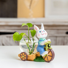 小兔子绿萝水培花瓶器皿容器玻璃透明创意花盆办公家用桌面摆件