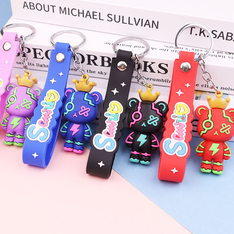 Crown Violent Bear Keychain Silicone Key Chain Couple Schoolbag Automobile Hanging Ornament Creative Cartoon Little Doll Gift