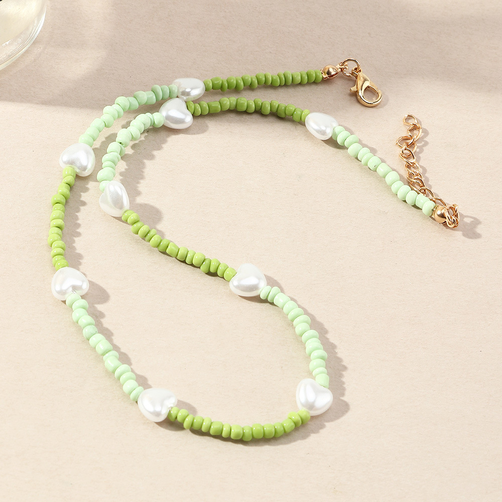 Nz2225 Nizhu Fresh Sweet Girl Green Hand-Woven Bead Necklace Love Pearl Necklace