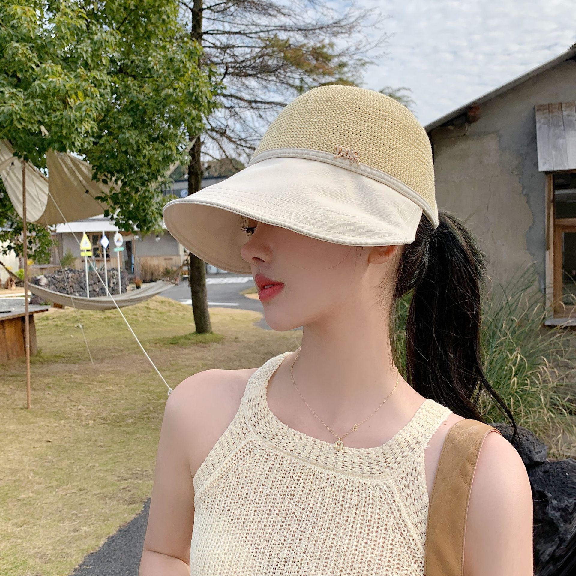 2023 New Hat Women's Letter Sun Protection Hat Sun Hat Fashion Summer Face-Looking Small Sun Hat Cute Summer Hat