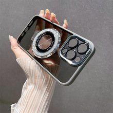 金属镜头适用苹果14手机壳透明iPhone15闪粉磁吸支架13promax硬壳
