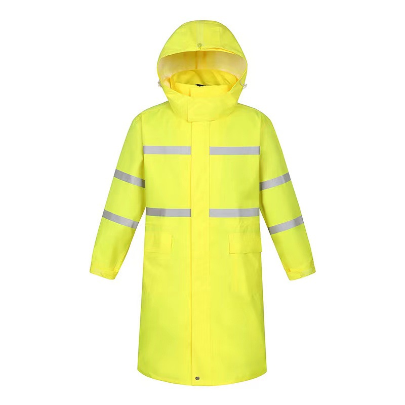 300d Fluorescent Yellow Orange Green Raincoat Oxford Cloth Long Traffic Pu Reflective Sanitation Duty One-Piece Logo Wholesale Price